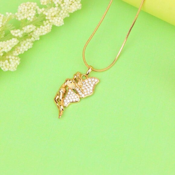 "Angel Wings Pendant in Rose Gold with CZ Stones, XPPT1395 - Picture 12 of 13